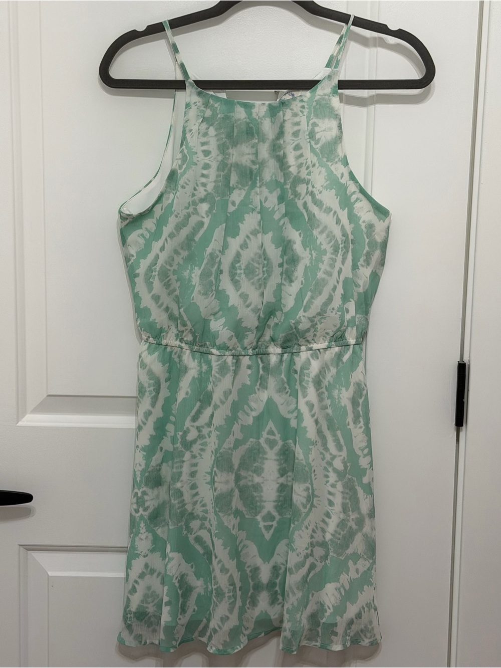 Francesca's Blue Rain Mint Green Tie Dye Halter Dress - NWT
